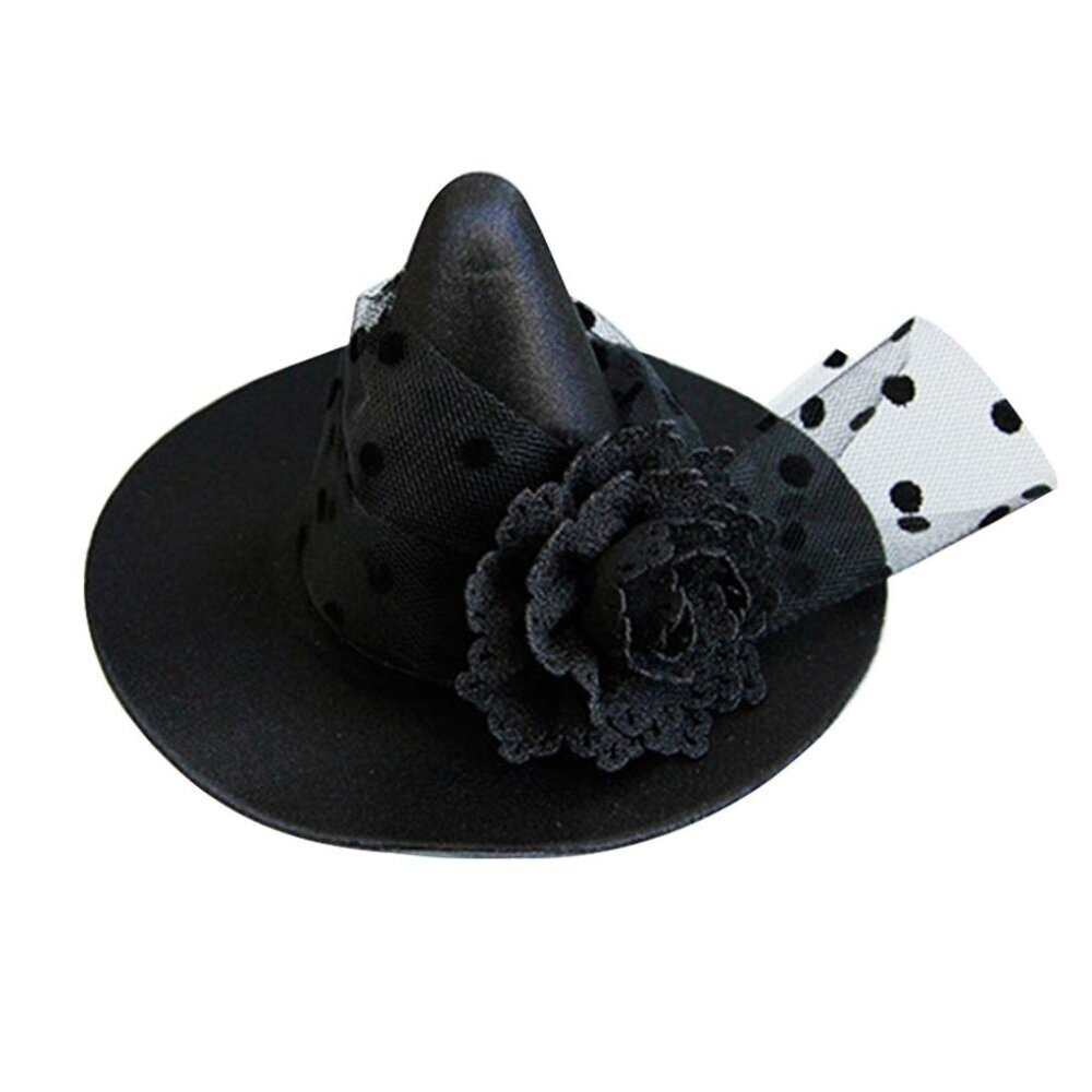 Witch Hat Hair Clip Halloween Costume Accessory for Women Black Flower